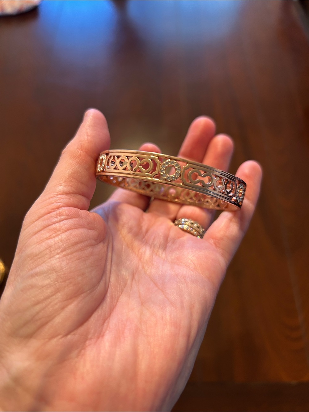 Coach Rose Gold Openwork Signature Bangle Bracelet